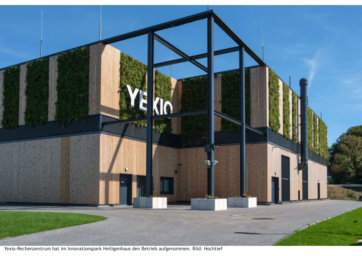Yexio-Rechenzentrum hat im Innovationspark Heiligenhaus den Betrieb aufgenommen. Bild Hochtief Yexio-Rechenzentrum hat im Innovationspark Heiligenhaus den Betrieb aufgenommen. Bild Hochtief